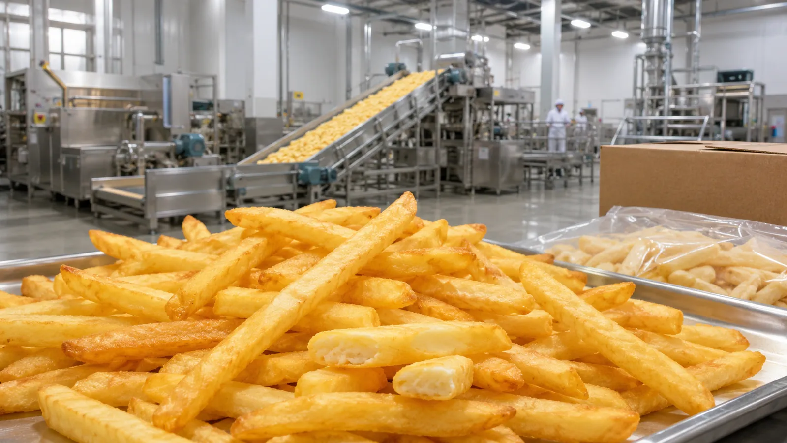 Junsheng frozen French fries production line running in a modern factory