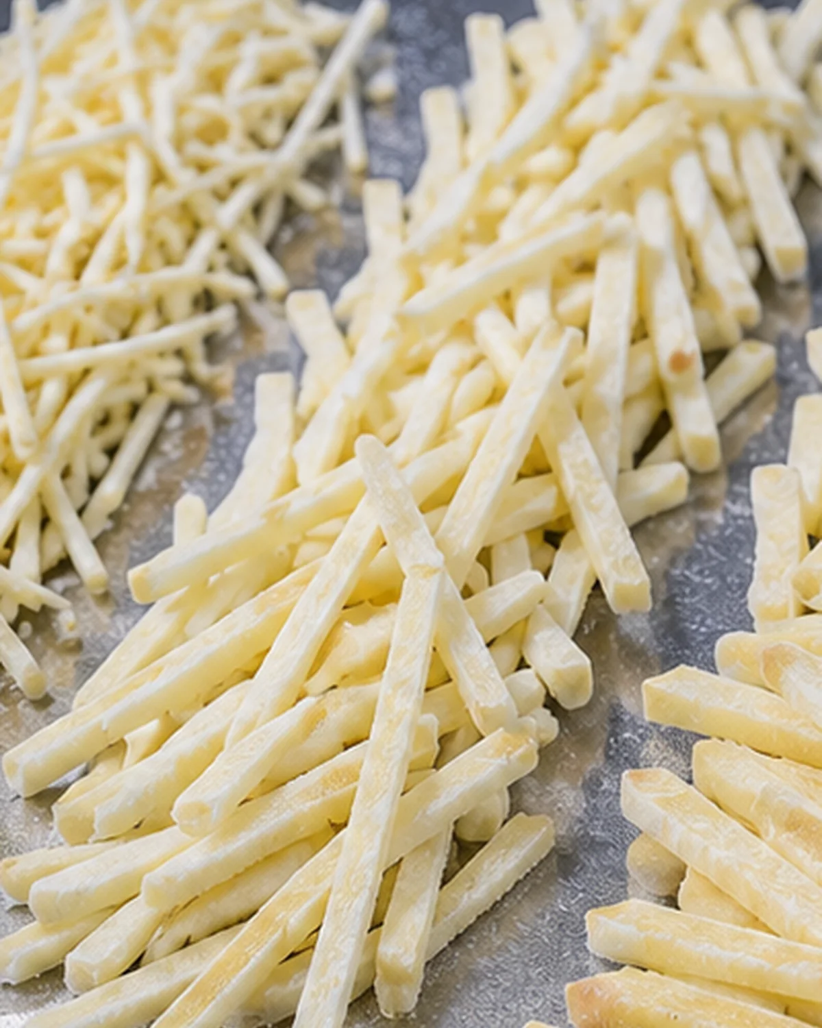 Junsheng 7mm thin-cut frozen French fries fried fast and golden in a QSR basket