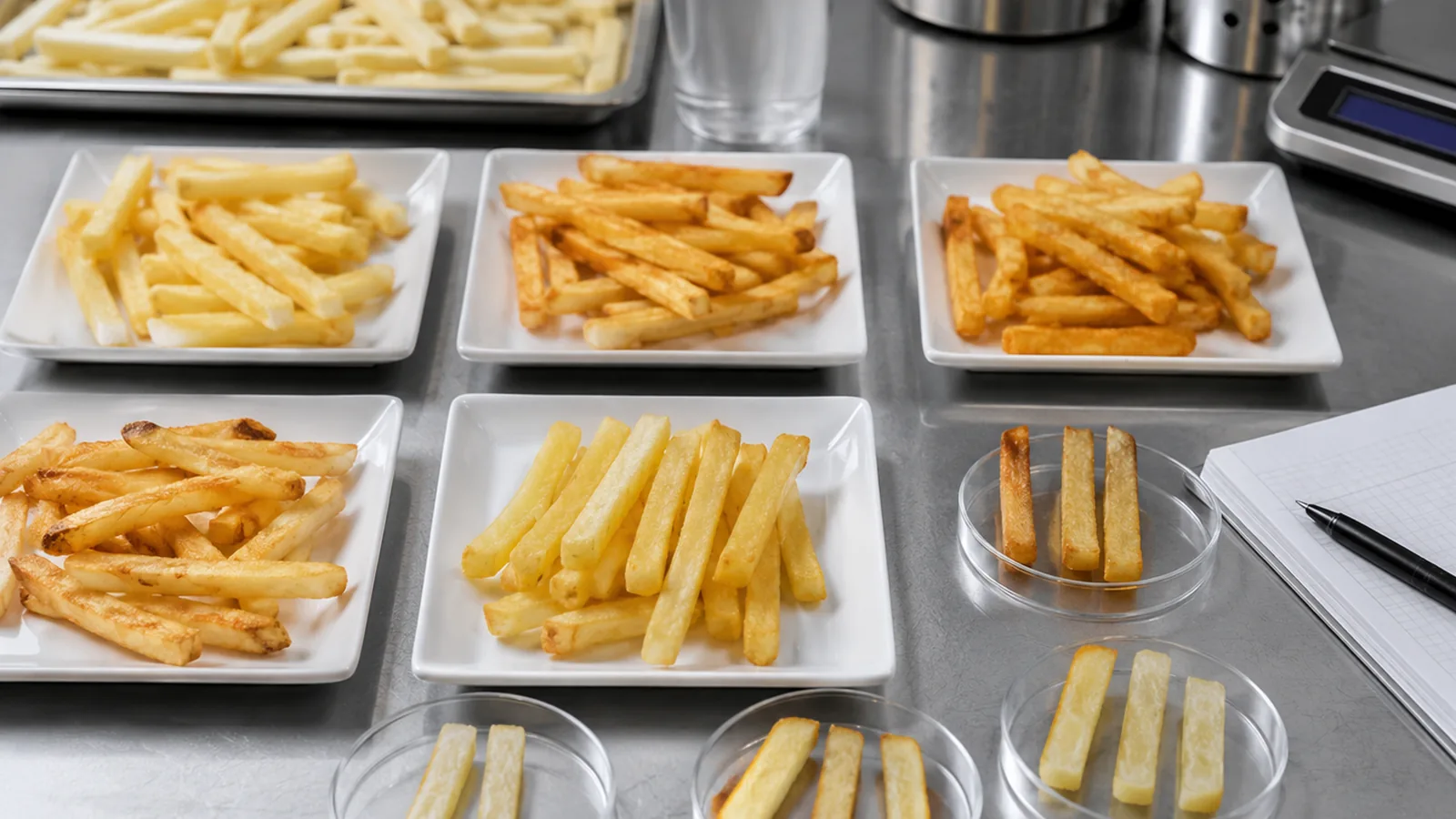 Junsheng frozen French fries fry performance test measuring crispness and color
